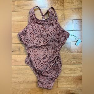 Kona Sol Spotted Print Ruched One Piece Swimsuit